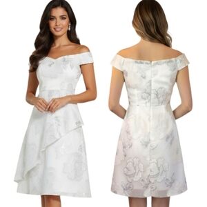 ADRIANNA PAPELL Silver & White Floral Jacquard Cocktail Dress - Size 8